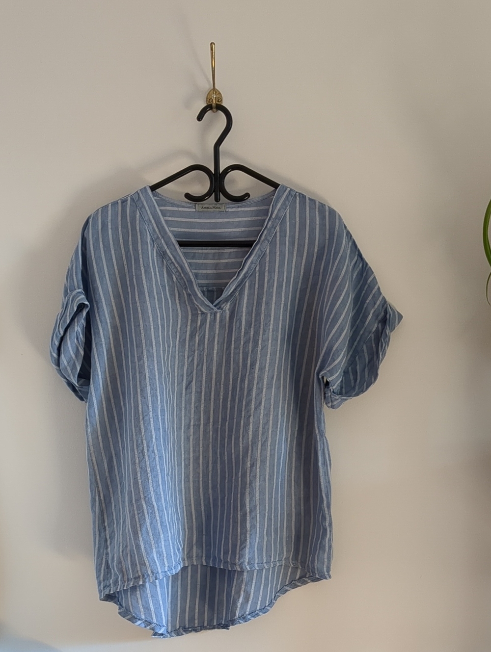 Light Blue Striped Linen V-Neck Women's Tunic